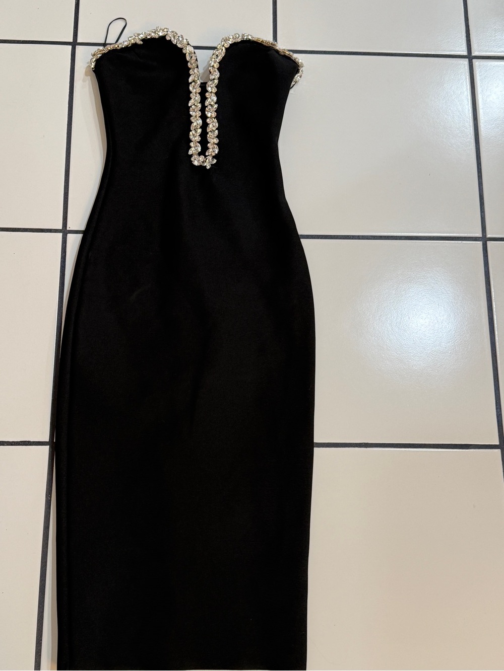 Fashion Nova Black Strapless Gown with Crystal Trim